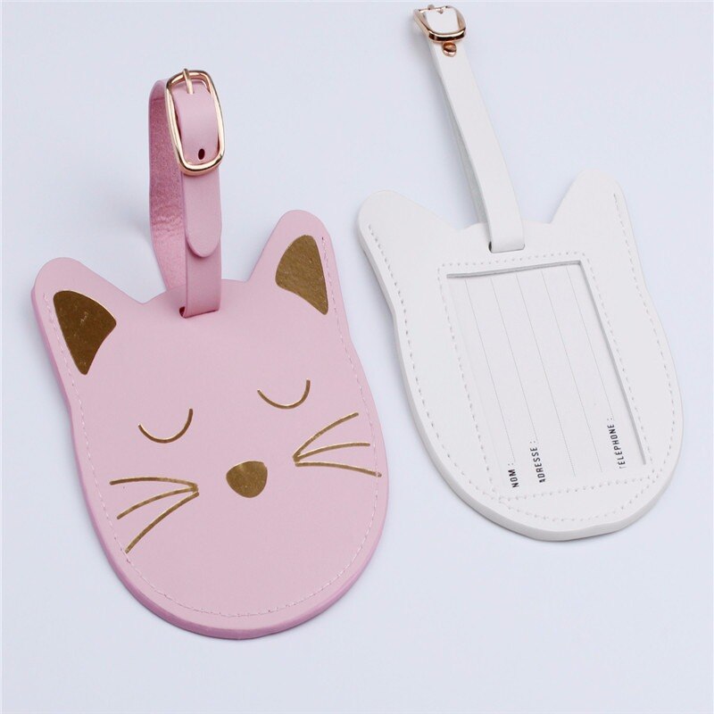 Mooie Animal Koffer Lederen Kat Luggagetag Tas Hanger Reisaccessoires Naam Id Adres Draagbare Label Zak