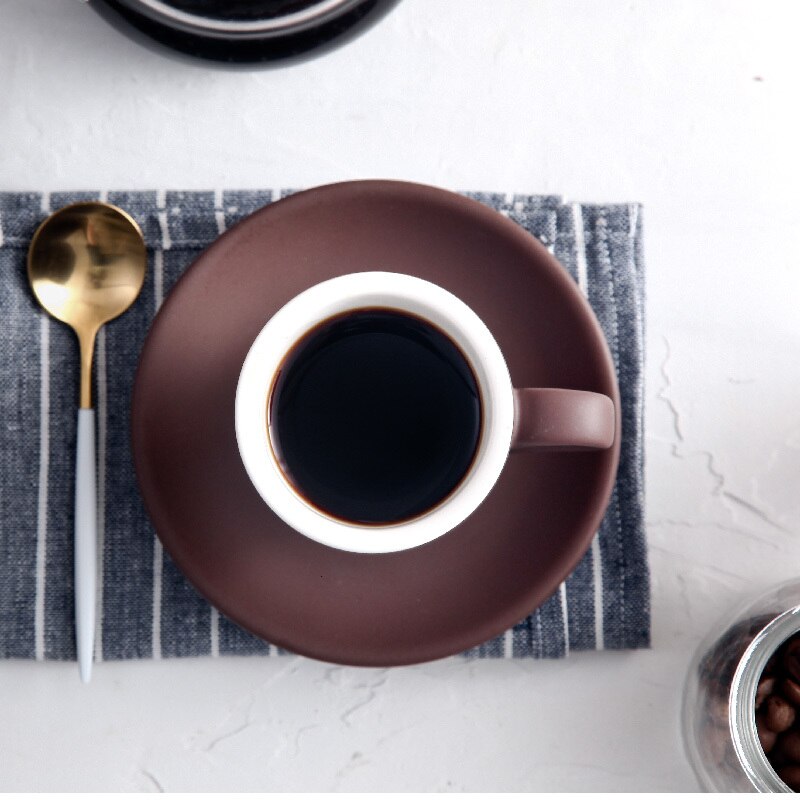 Taza de café expreso de cerámica con forma de tulipán, conjunto de platillos para café, 80ml