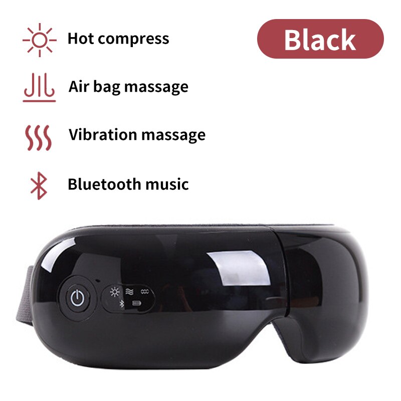 Masajeador de ojos inteligente recargable, masajeador Facial con Bluetooth, música, plegable, presión de aire, calefacción, relajación: C Black