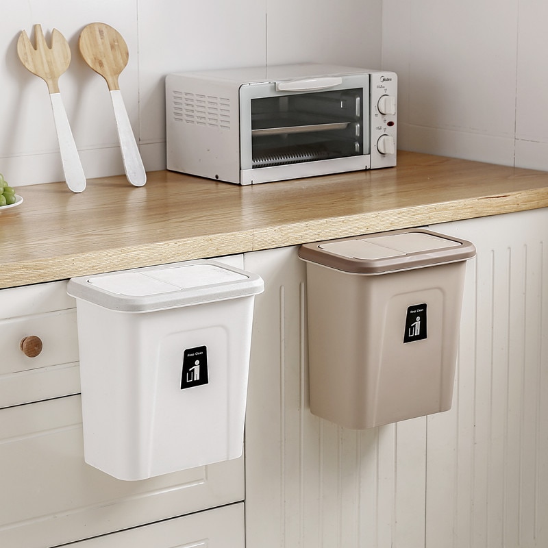 Colgador para puerta de armario cubo de basura, contenedor de basura, Herramientas de limpieza del hogar, cubos de basura con cubierta, novedad