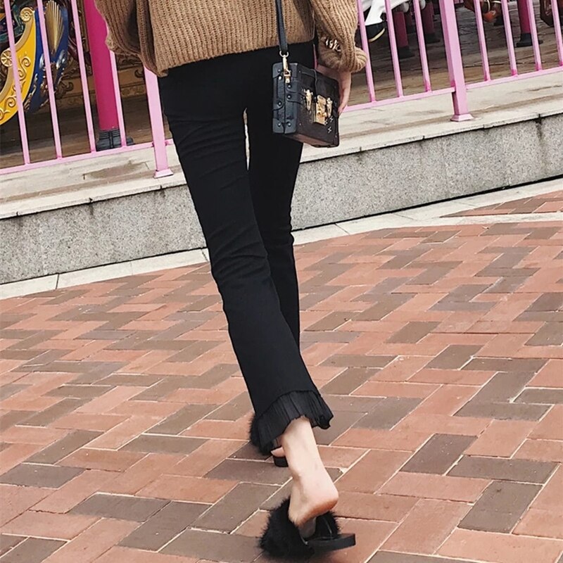Mutterschaft Gamaschen Spitze aufflackern Hosen Breites Bein aufflackern d bleistift Schlauch Schwangere Frauen Kleidung Schwarz knöchel Hosen