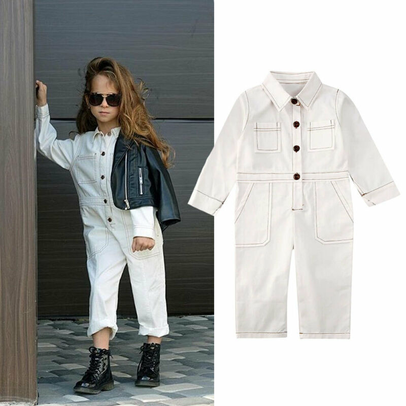 1-6 anni di Ragazze Del Bambino Tute e Salopette Del Capretto Manica Lunga Pulsante Body e Pagliaccetti Della Tuta Della Tuta Per Le Ragazze Tute e Salopette Bianco Vestiti Delle Ragazze vestito