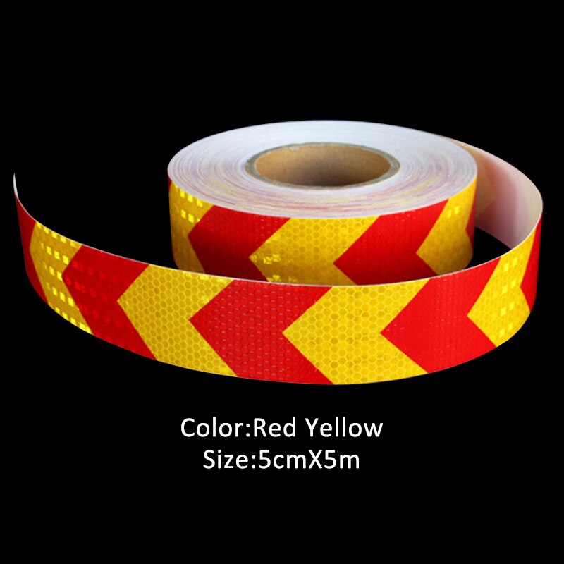 5Cm X 5M Dubbele Kleuren Pijl Patroon Mesh Reflecterende Lint Auto Sticker Automotive Stijl Voertuig Vrachtwagen Motorfiets Waarschuwing film: Red Yellow
