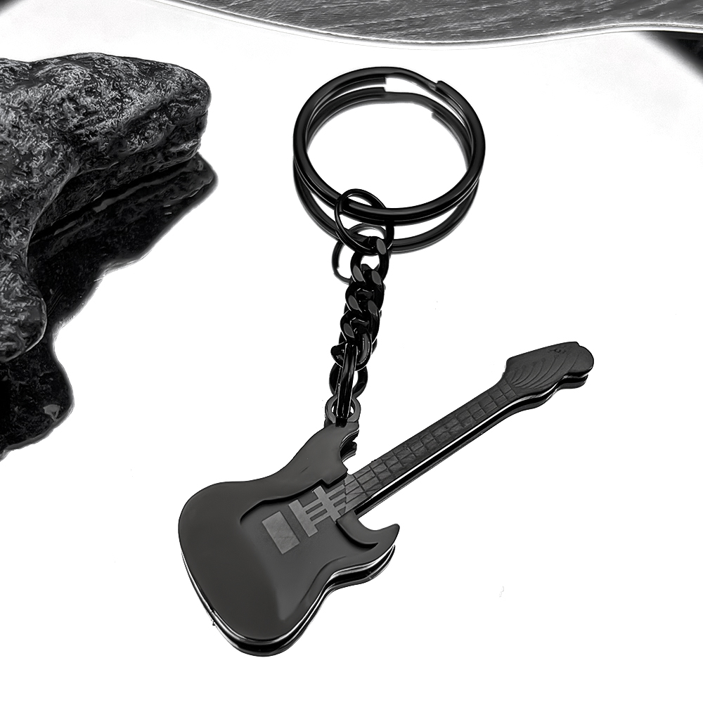 Llavero Musical de guitarra Goth Rock Y2k para mujeres y hombres, llavero con dije de bolsa de música estética negra de acero inoxidable, llaveros de joyería
