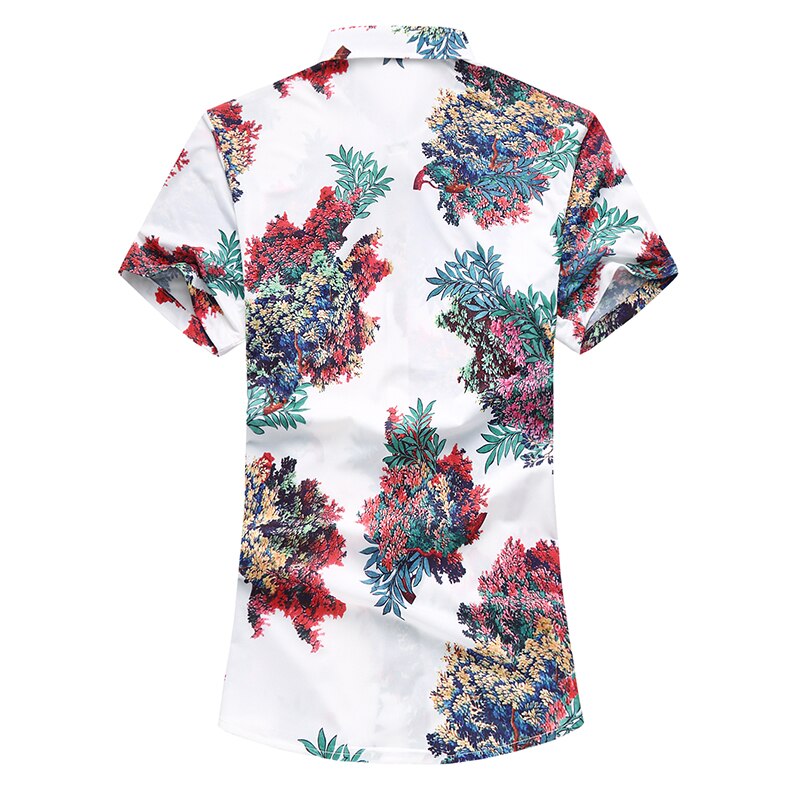 Jz chief heren bedrukte bomen l shirts casual feestkleding korte mouwen hawaiiaans overhemd slim fit bloemen sociaal overhemd plus maten