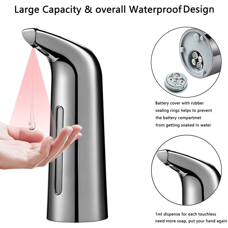 Automatische zeepdispenser, drukloze zeepdispenser, , 400ml vloeibare handsfree infraroodsensor elektrische automatische zeepdispenser