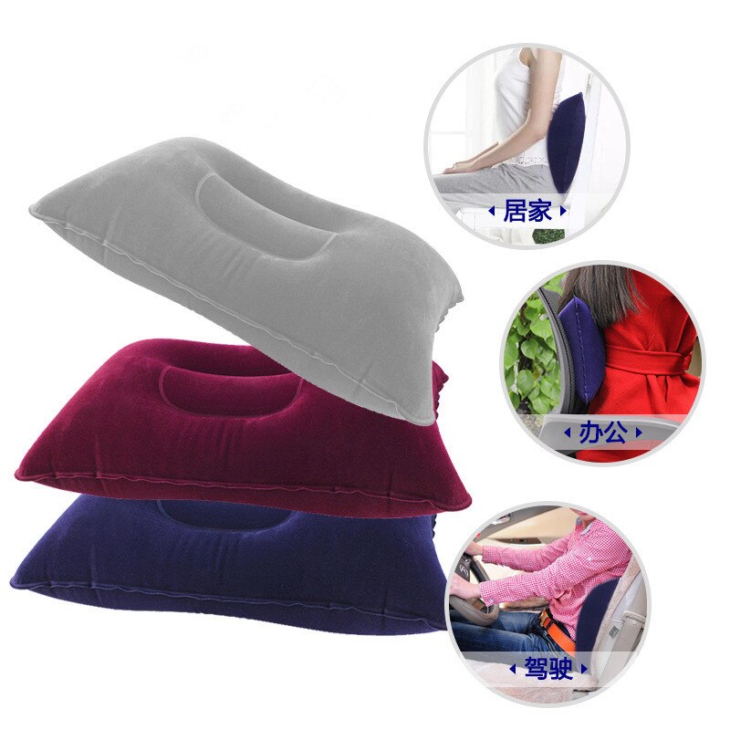 Portable Inflatable Pillow Travel Air Cushion Double Sided Flocking Cushion Camp Beach Car Plane Hotel Head Rest Bed Sleep