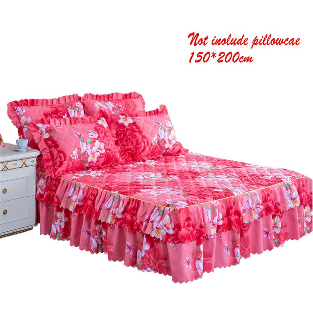 150*200Cm Pastorale Bed Cover Effen Bed Cover Lakens Katoen Gewatteerde Kant Sprei Kant Laken Ondersteuning: 1pcs bed skirt  B