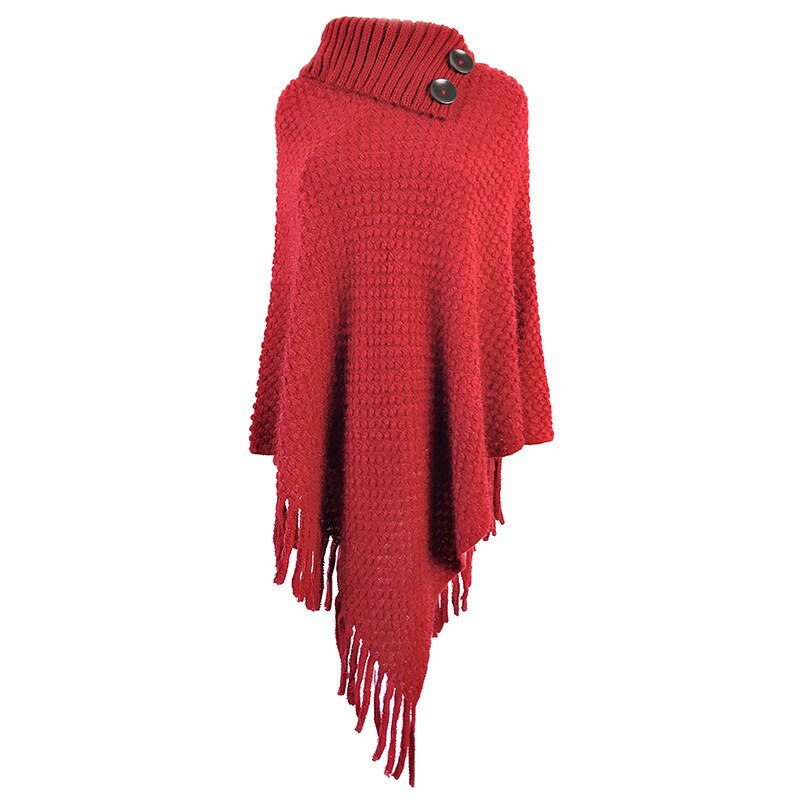 Casual høstkappe overfrakk ponco dame kintting dusk topper vintage capes sjalknapper yttertøy vinterkappe gensere: Rød