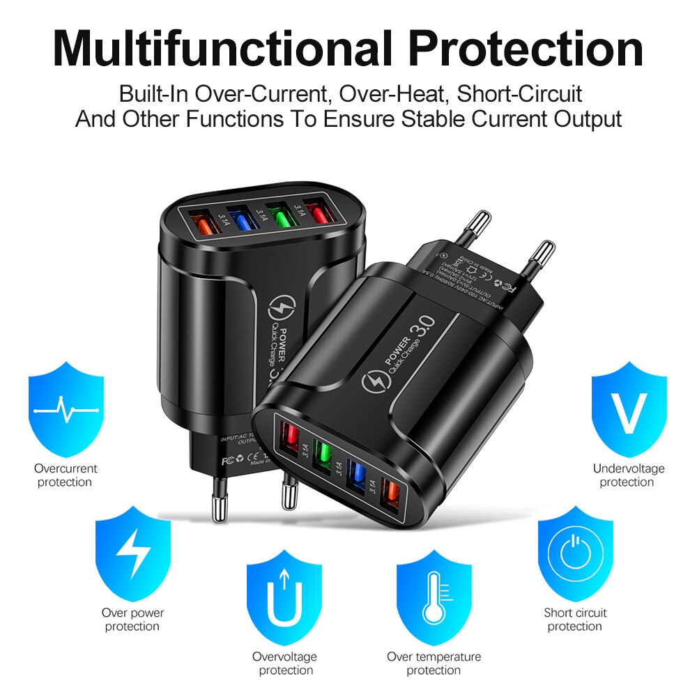 Uthai HC-385 3A 4-Port Mobiele Telefoon Oplader Led Licht 4 Usb Lader Opladen Hoofd Mobiele Telefoon Reislader
