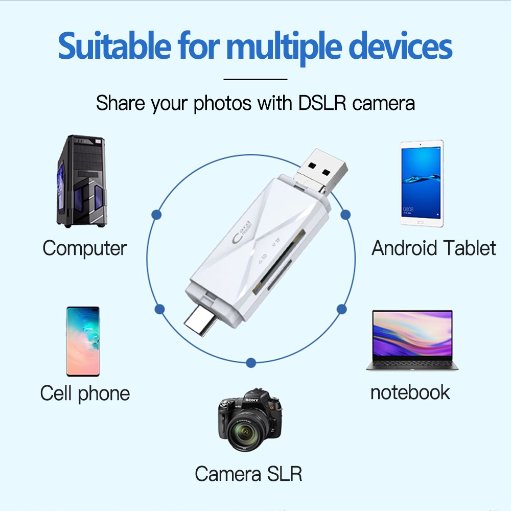 Sd-kortlæser usb 2.0 micro usb type c kortlæser lector sd hukommelseskortlæser til micro sd tf usb type-c kortlæser