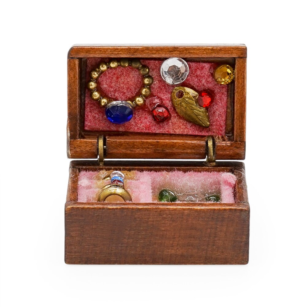 Odoria 1:12 miniatuur houten sieradendoos minikist speelgoed vintage meubels poppenhuis slaapkamer huis decoratie accessoires