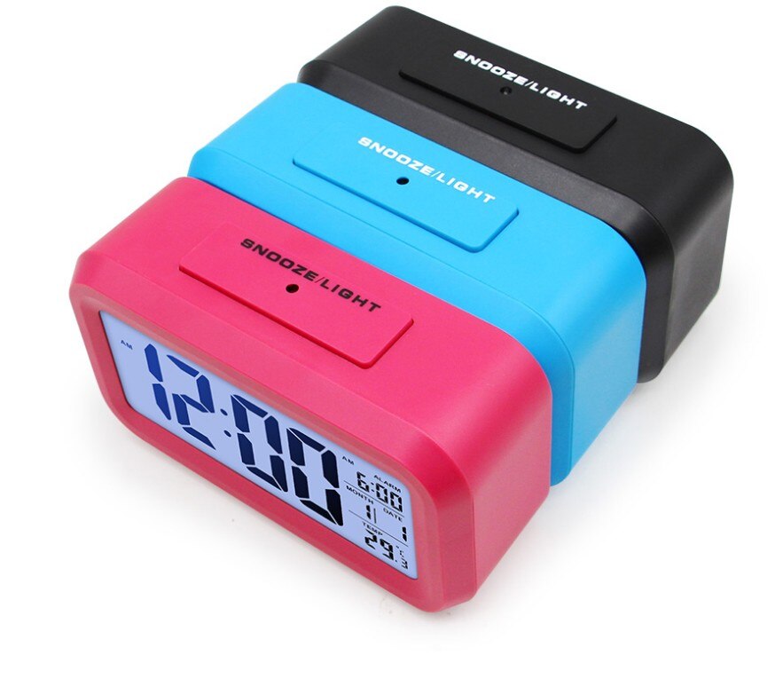 Réveil numérique temps données LCD affichage Snooze fonction électronique rétro-éclairage capteur veilleuse bureau Table étudiant enfants horloge