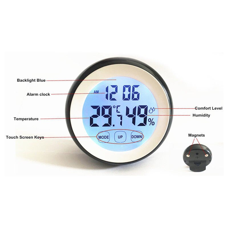 Thermometer Indoor Digital LCD Hygrometer Temperature Humidity Alarm Wall Clock For Home Temperature Humidity Meter