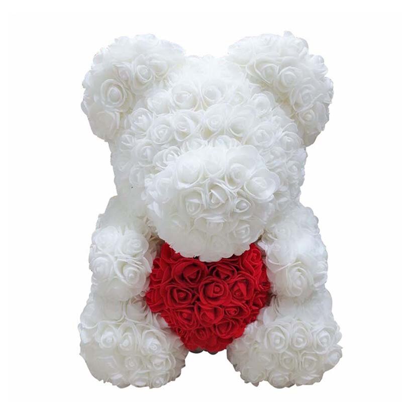 Lovely Big Red Rose Flower Bear Toys Ornaments for Valentines's Day 25cm YE: white