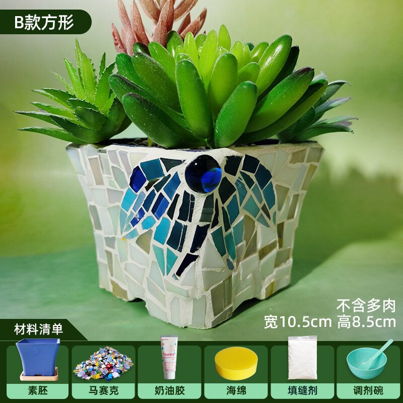 Diy Hand Mozaïek Bloempot Groene Plant Bonsai Combinatie Micro Landschap Decoratie Thuis Kantoor Decoratie: LIGHT BLUE