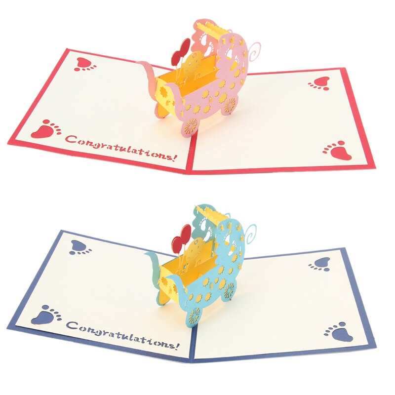 3d bebê carriagesgreeting cartão pop up papel cortado cartão de aniversário festa presente