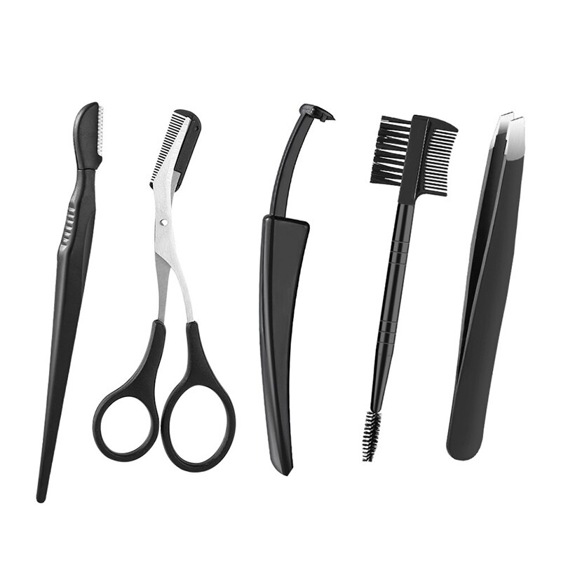 PAIE 5pcs Portable Stainless Steel Eyebrow Trimmer Scissors Brow Shaver Facial Hair Trimming Grooming Kit Beauty Tool for Women: Default Title