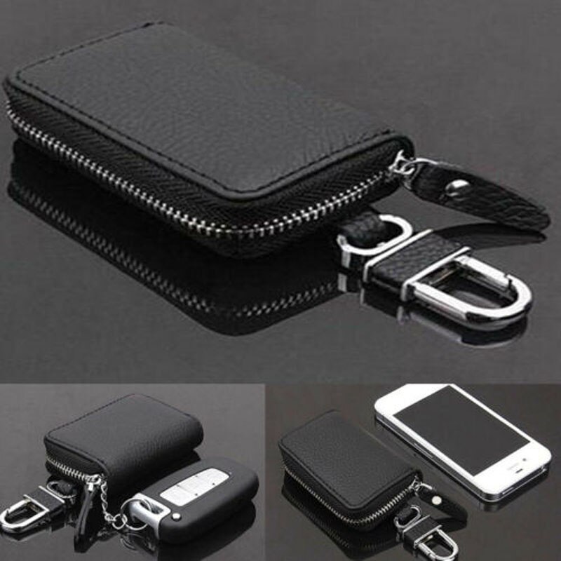 Pu Lederen Auto Auto Truck Lederen Zipper Key Case Cover Houder Tas Voor Universal Zorg Sleutel Zwart