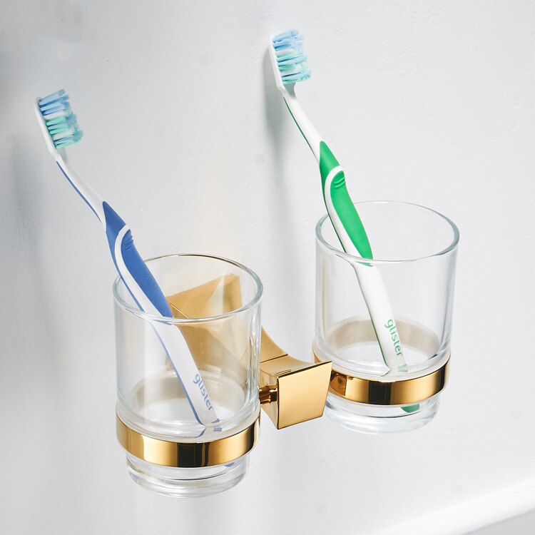 Bathroom Hardware Set Wall Mounted Glass Shelf 2 Layer Gold Bathroom Accessories Brass Toothbrush Holder Towel Paper Holder: toothbrush holder