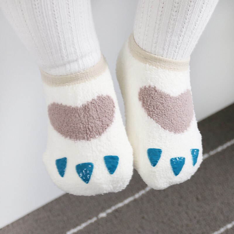 Nyfödd baby ullstrumpor flicka pojkar söt spädbarn barn skor kort björn tass mönster halkskydd strumpor småbarn barn socken baby: Vit / 9m