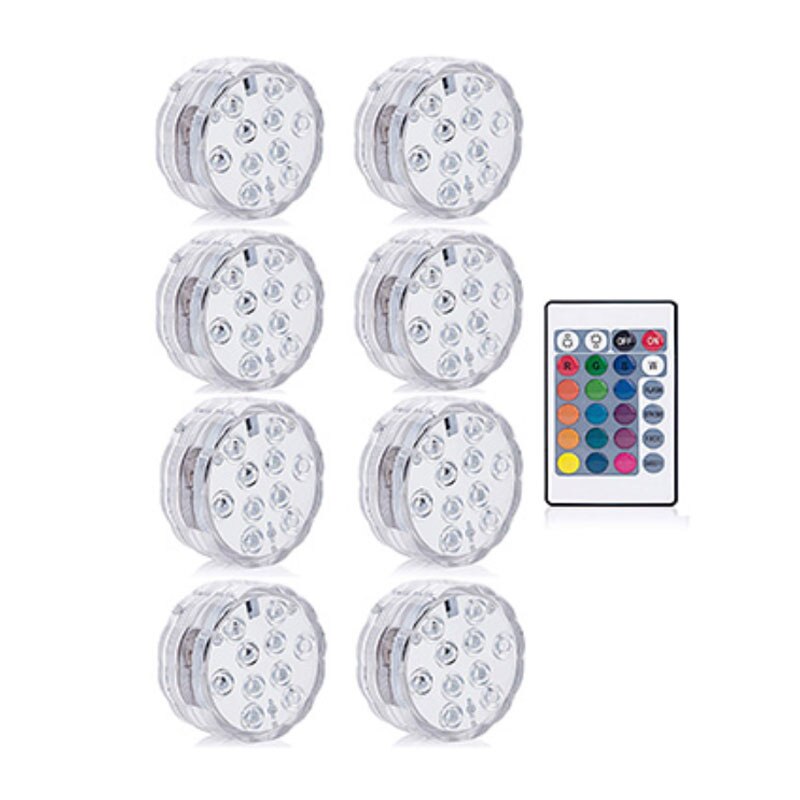 4/6/10 stk led undervandslys rgb dyklampe fjernbetjening udendørs  ip68 vandtætte havepool festlampe levende lys: 8 lampe 1 controller