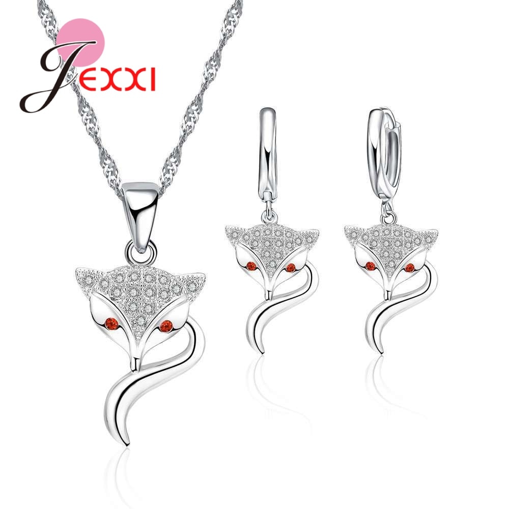 Animal Fox Met Rode Ogen Hanger Ketting & Oorbellen Verkoop Stijlen Voor Vrouwen Modieuze 925 Sterling Zilveren Sieraden Sets