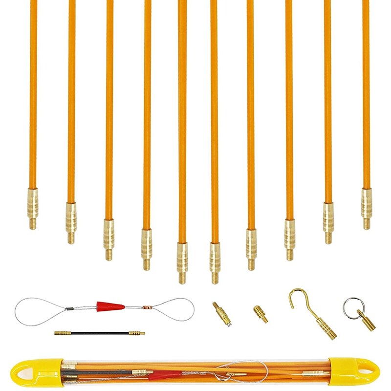 JFBL 12.59FT Fiberglass Running Wire Puller Grip Fish Tape Push Pull Rod Fish Tape Pull Fiberglass Rod With Fastener Hook