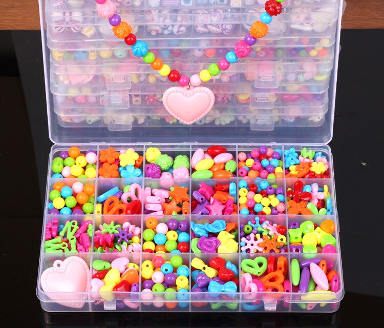 Jouet perlé fait à la main avec ensemble d&#39;accessoires pour enfants, 24 grilles créatives, fabrication de bijoux pour filles, jouets éducatifs, pour enfants