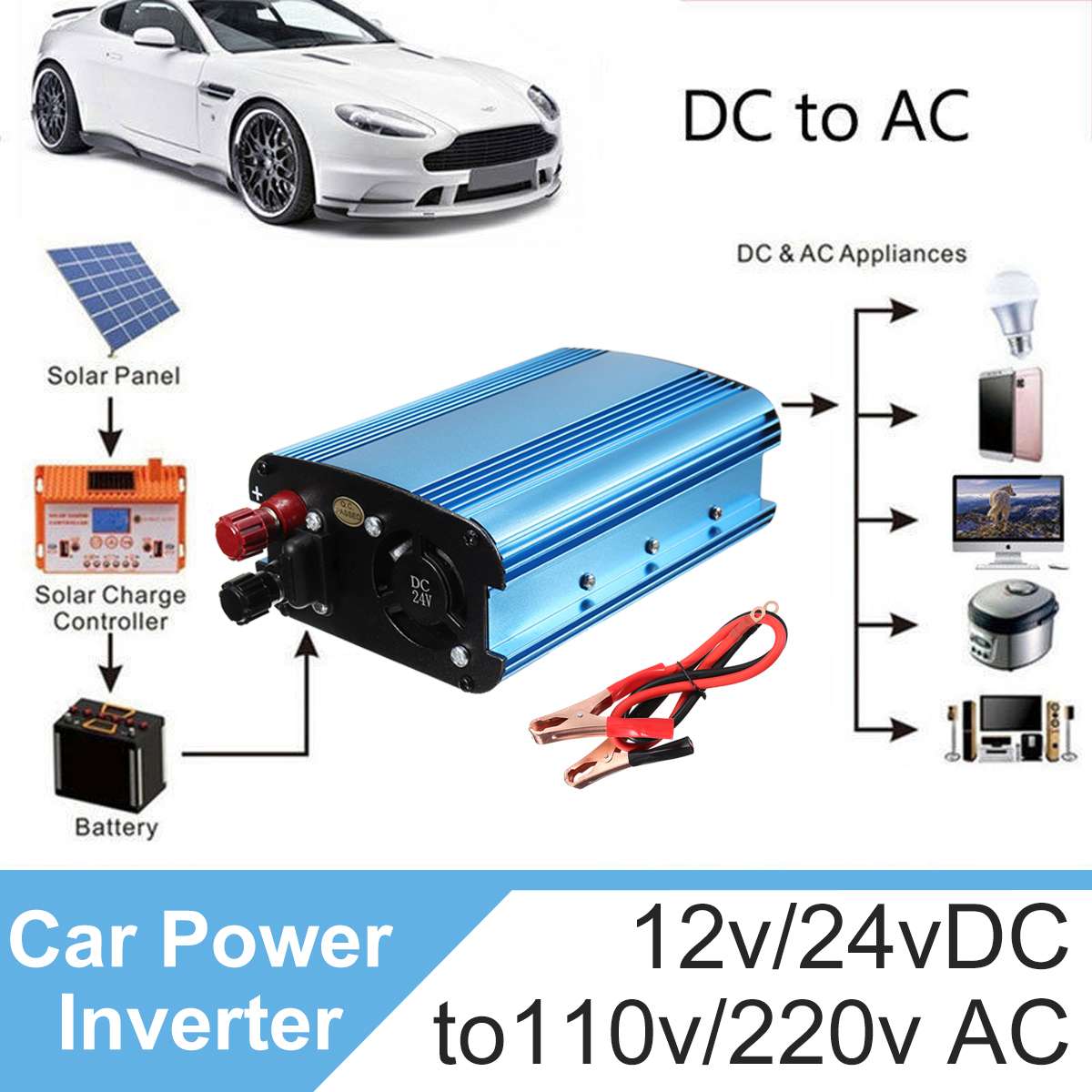 Bil inverter 3000w dc 12/24/48/60v til  ac 220v spændingstransformator ren sinusbølge solenergi inverte til bil lastbil