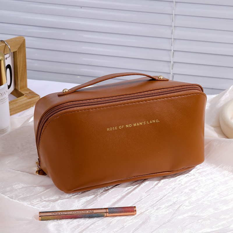 Bolsa de cosméticos para maquillaje, kit de aseo femenino de gran capacidad, estuche de viaje con cremallera, bolsa de almacenamiento, caja organizadora de lujo para mujer: Negro