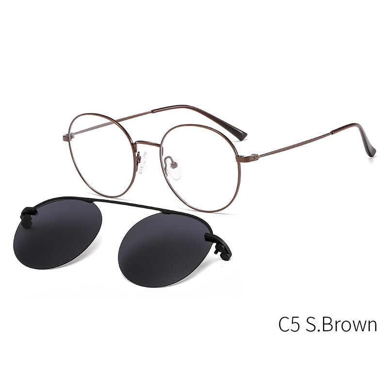 CEOFY – lunettes de soleil polarisées pour hommes et femmes, monture ronde avec Clip magnétique: DP33065C5