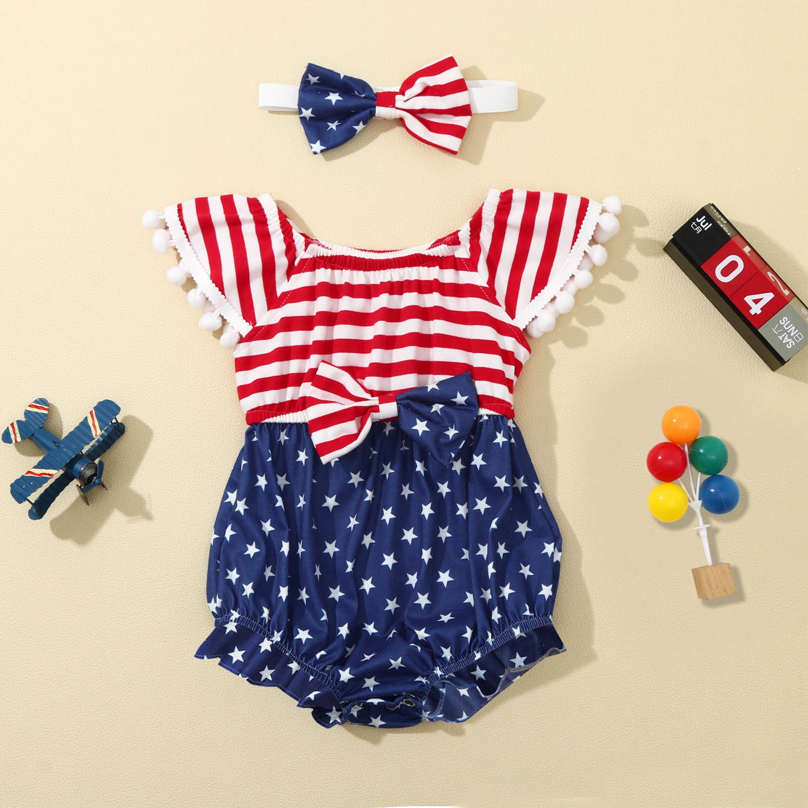Vêtements pour bébés filles et garçons, body imprimé étoiles et rayures avec nœud à pompon