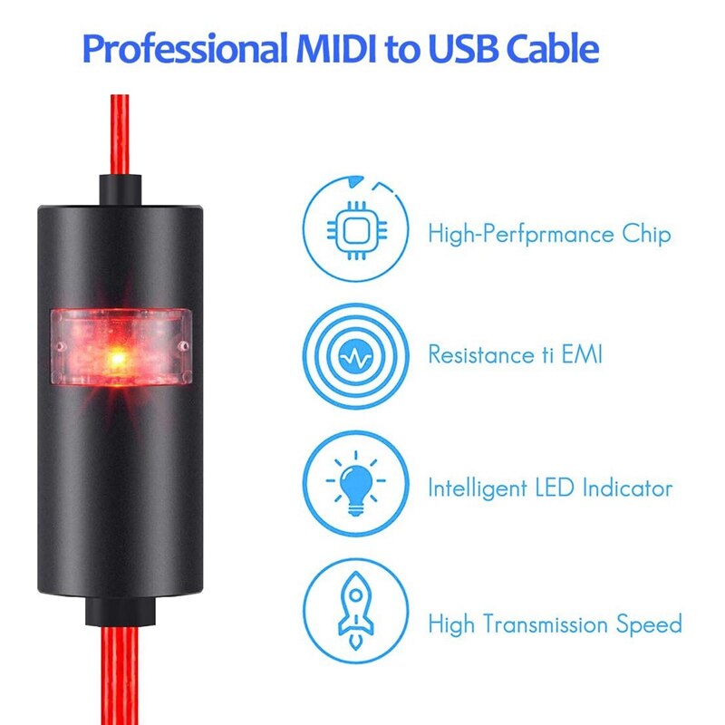 Electric Piano Drum USB Input and Output MIDI Cable Converter PC/Notebook Music Keyboard Adapter Cable