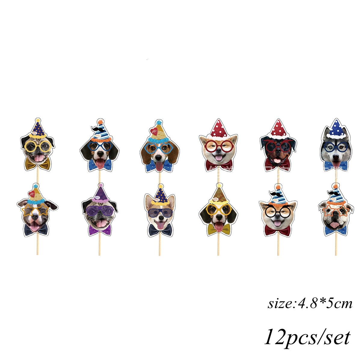 1 Set Dog Birthday Banner 12 Inch Dog Print Latex Balloons Cake Topper for Dog Theme Happy Birthday Party Decoration: 12pcs cake topper