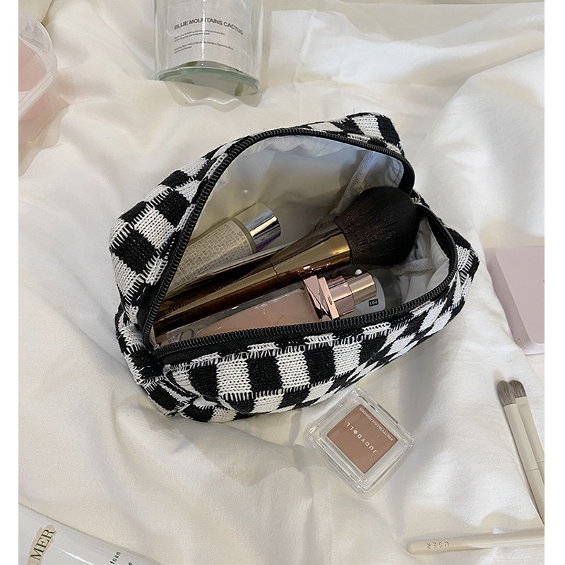 Checkerboard Storage Bag Pouch Basic Retro Check Patterns Pencil Bag Pen Case for Travel Stationery Office School A6933: Black