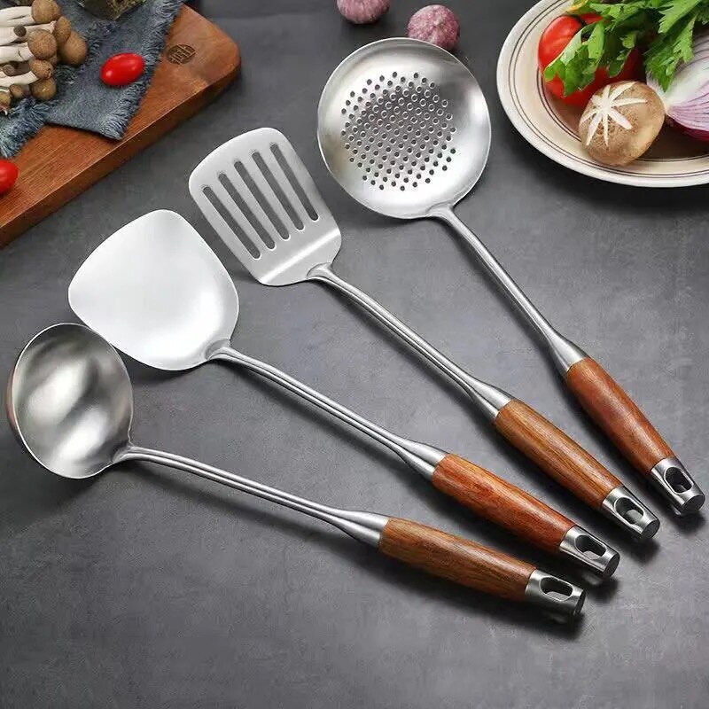 Rosewood Handle Wok Spatula Slotted Turner 304 Stainless Steel Utensil Set Kitchen Cooking Tools cocina utensilio: 10