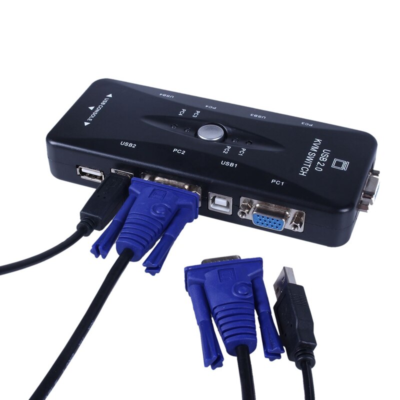 501 stk tilbehør : 1 stk 4 port usb 2.0 kvm switch box  + 4 kvm kabler tastatur monitor vga svga pc laptop & 500 stk/rulle label
