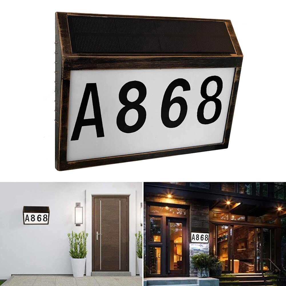 LED Solar Power Number Sign Light House Hotel Door Address Plaque Number Digits Plate Lampes Outdoor Wall Solar LED Light: Bronze Body