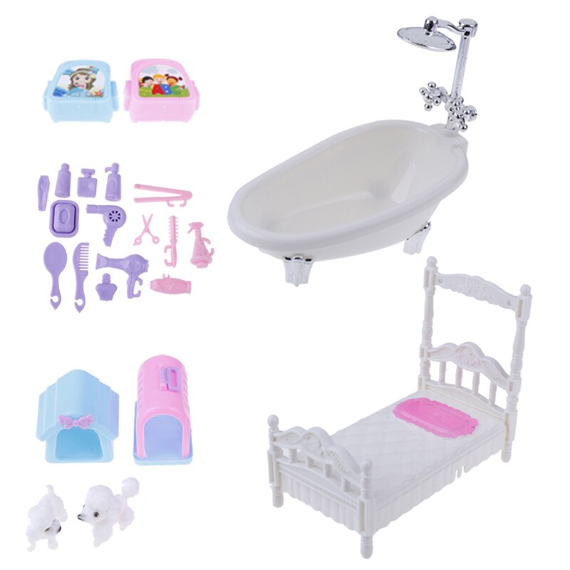 Mini Bathroom Miniatures Furnitures Kits Set For DIY Plastic DollHouse Kids Toy Decor Doll for Children