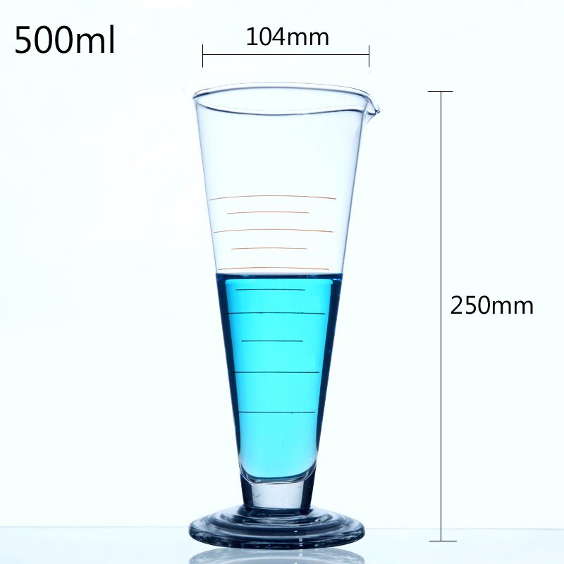Lingeyue 500mL graduado cónico vaso de medición de vidrio triangular de vidrio de medición equipo de química de cilindro de laboratorio