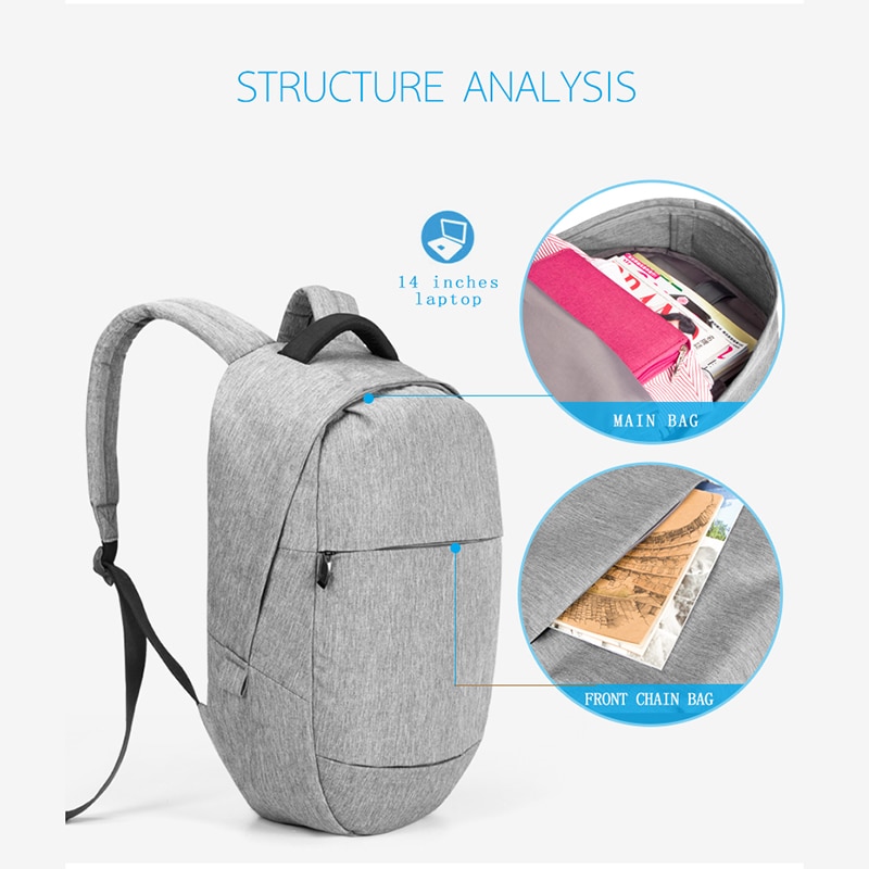 CAI Oval 14 inch Laptop Backpack Men/Women Back Bags Minimalism School Shoulder Shopping Bag Travel Preppy Style