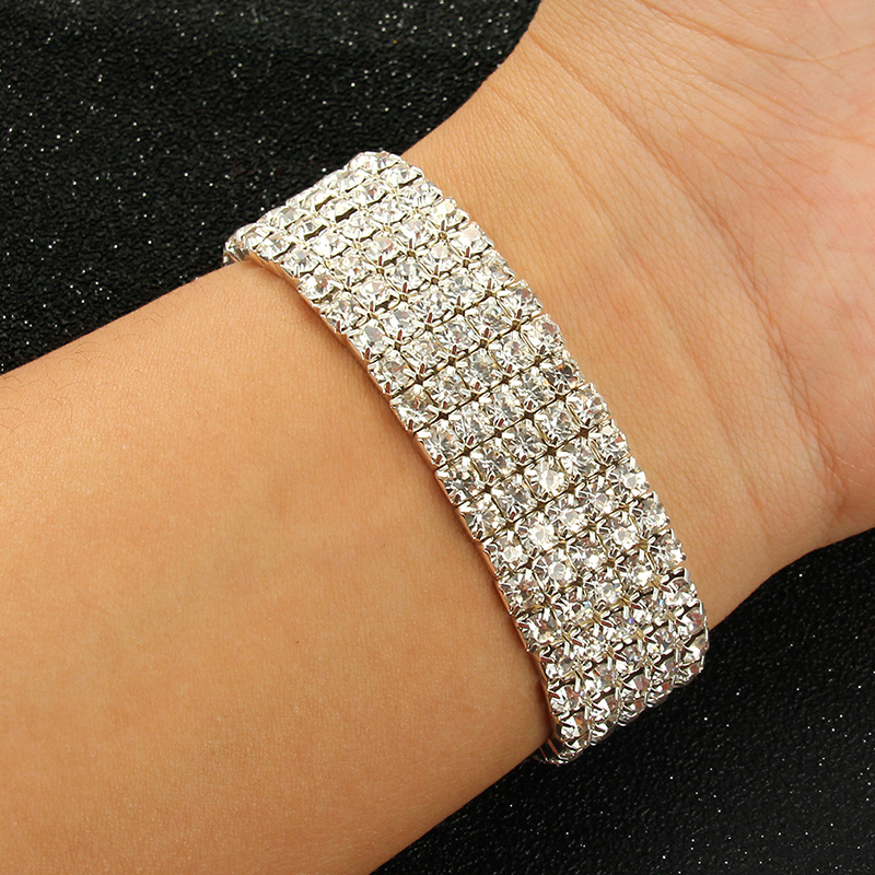 Bracelets et Bracelets en strass couleur argent multi-styles, Bracelet de mariée de mariage, extensible, bijoux pour femmes: Vert foncé