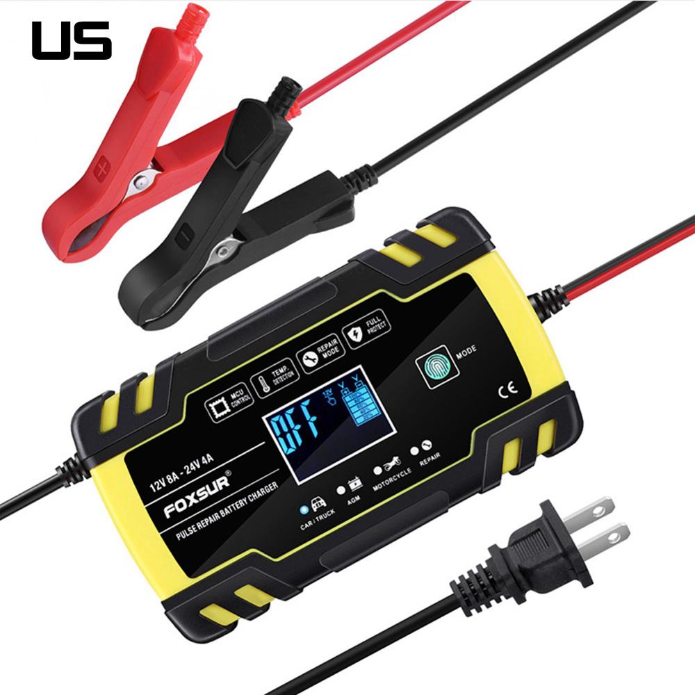 12V 8A Car Battery Charger Power Pulse Repair Chargers Wet Dry Lead Acid Battery-chargers Digital LCD Display: US type B