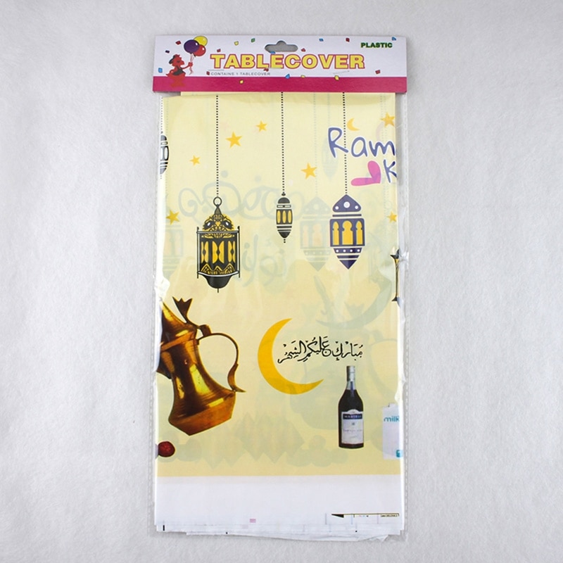95AA Wegwerp Eid Mubarak Tafelkleed Pe Plastic Materiaal Ramadan Decoratie