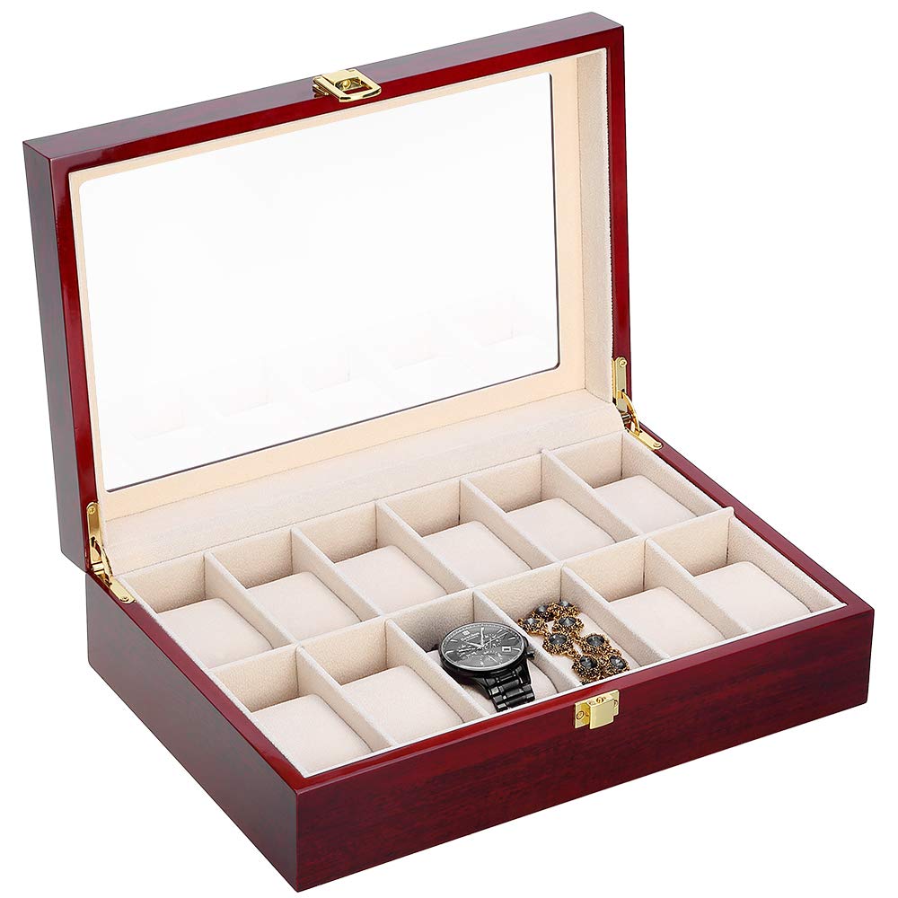 Watch Box Watch Organizer 12 Grids Wooden Watch Storage Case Display Storage Box Jewelry Collection Organiser Holder D30