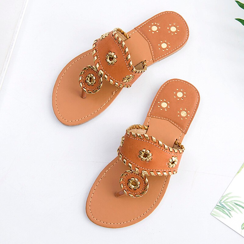 Shoes Women Sandals Flip Flops Summer Style Hair ball Chains Flats Solid Slippers Sandal Flat: Brown / 42