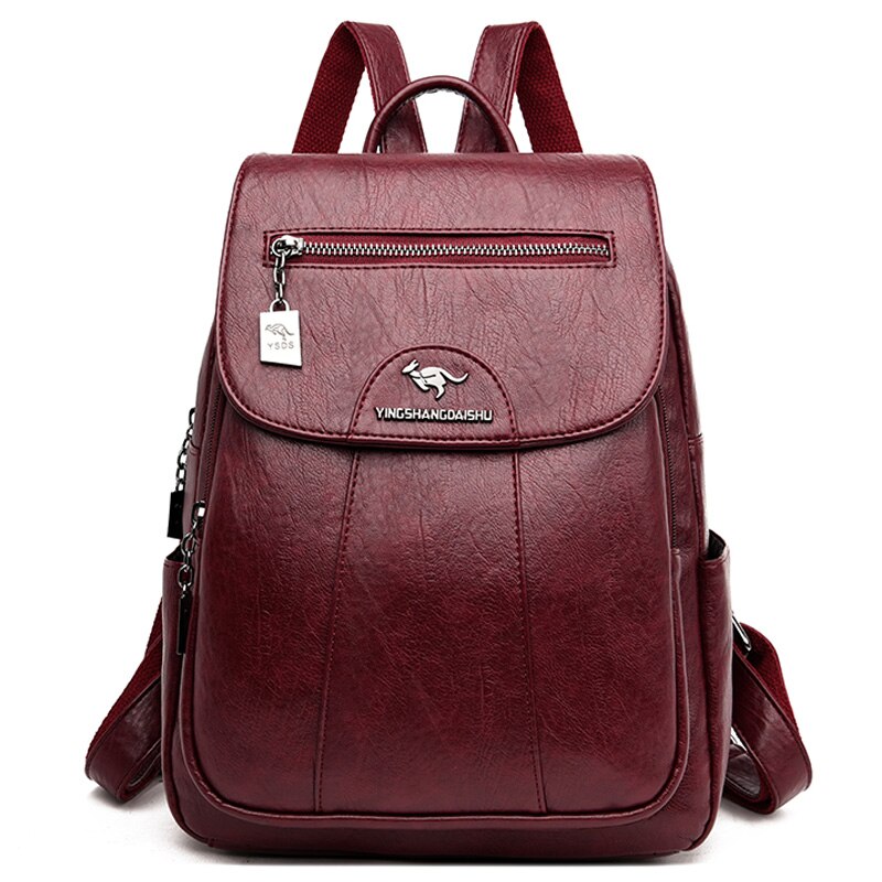 Lederen Rugzak Vrouwen Schoudertassen Multifunctionele Rugzak Schooltassen Voor Meisjes Rugzak: Wine red
