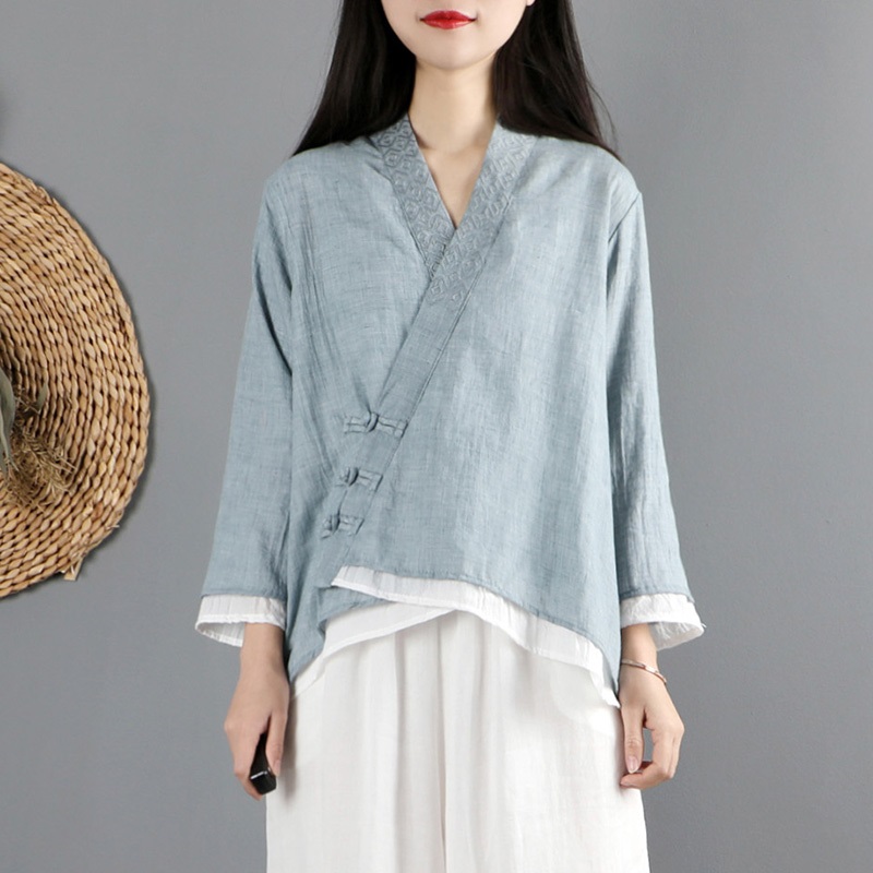 Tops chinos para mujer, blusas de primavera Retro oblicuas, Cheongsam Qipao, Top Hanfu, ropa de estilo chino para mujer: 4