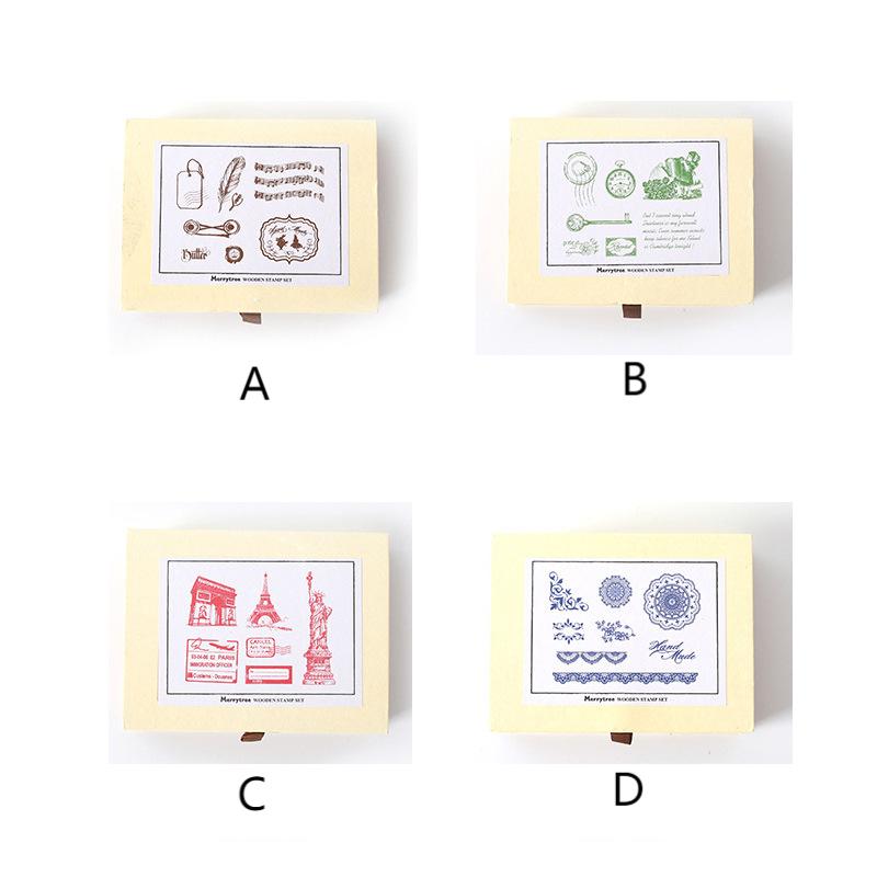 1box Wood Rubber Vintage Stamp Construction Feather Stationery School Supplies Student Handbook Diary Album Scrapbooking Crafts